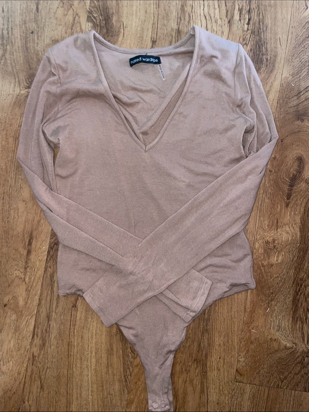 naked wardrobe Taupe V-Neck Long Sleeve Bodysuit